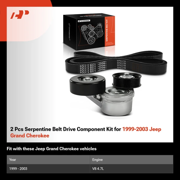 2 Pcs Serpentine Belt Drive Component Kit for 1999-2003 Jeep Grand Cherokee