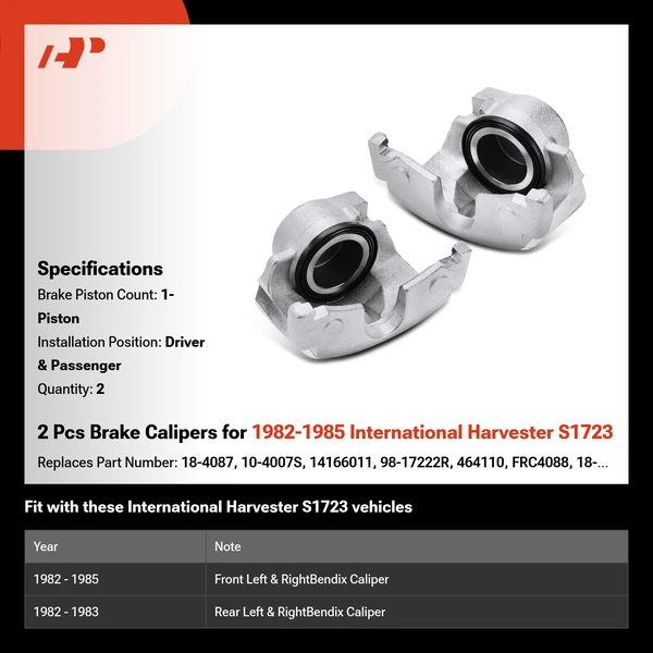 2 Pcs Brake Calipers for 1982-1985 International Harvester S1723