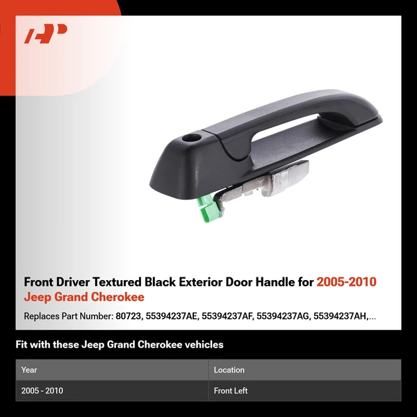 Front Driver Textured Black Exterior Door Handle for 2005-2010 Jeep Grand Cherokee