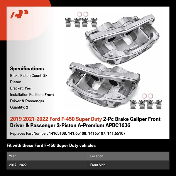 2019 2021-2022 Ford F-450 Super Duty 2-Pc Brake Caliper Front Driver & Passenger 2-Piston A-Premium APBC1636