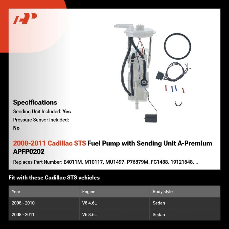 2008-2011 Cadillac STS Fuel Pump with Sending Unit A-Premium APFP0202