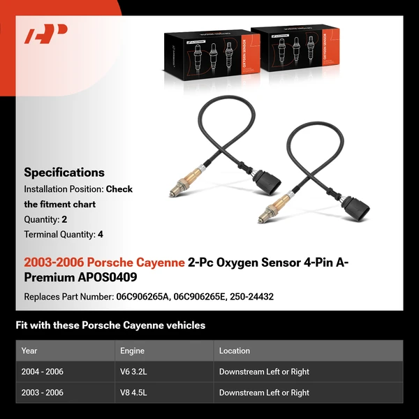 2003-2006 Porsche Cayenne 2-Pc Oxygen Sensor 4-Pin A-Premium APOS0409