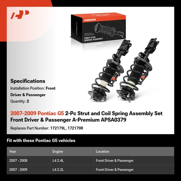 2007-2009 Pontiac G5 2-Pc Strut and Coil Spring Assembly Set Front Driver & Passenger A-Premium APSA0379
