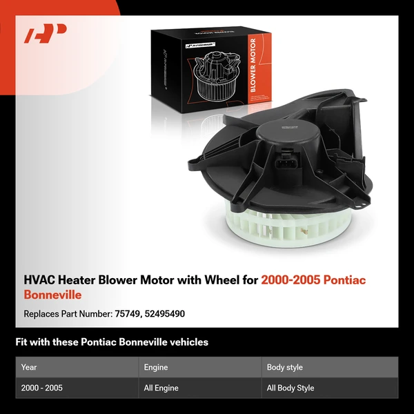 HVAC Heater Blower Motor with Wheel for 2000-2005 Pontiac Bonneville