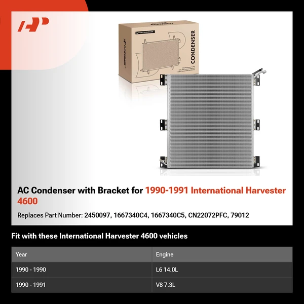 AC Condenser with Bracket for 1990-1991 International Harvester 4600