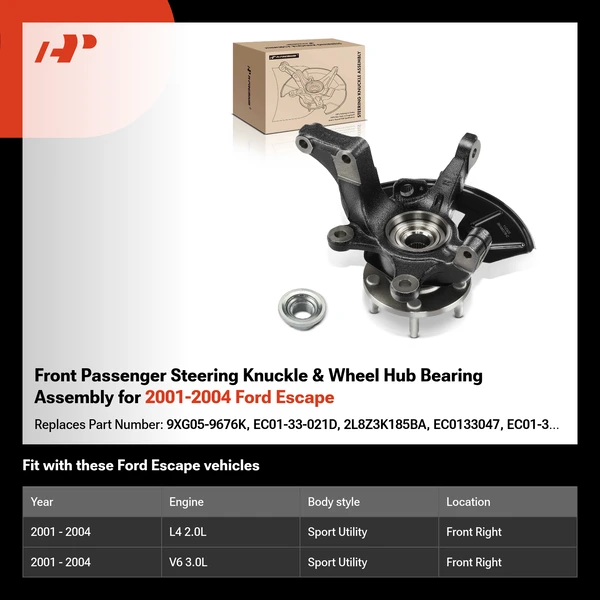 Front Passenger Steering Knuckle & Wheel Hub Bearing Assembly for 2001-2004 Ford Escape