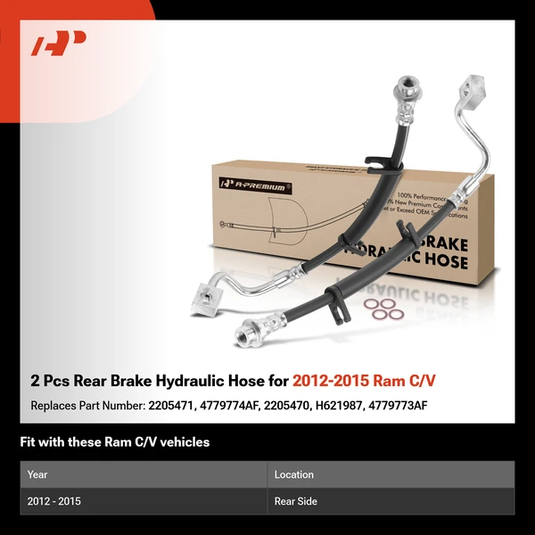 2 Pcs Rear Brake Hydraulic Hose for 2012-2015 Ram C/V