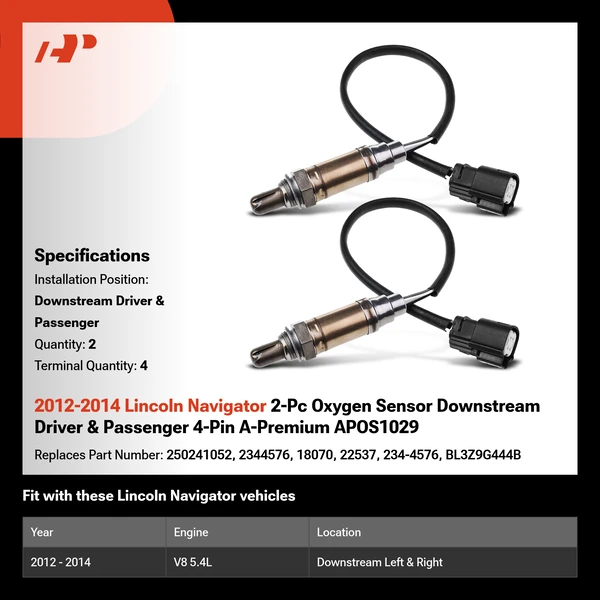 2012-2014 Lincoln Navigator 2-Pc Oxygen Sensor Downstream Driver & Passenger 4-Pin A-Premium APOS1029