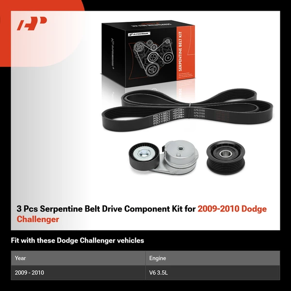 3 Pcs Serpentine Belt Drive Component Kit for 2009-2010 Dodge Challenger