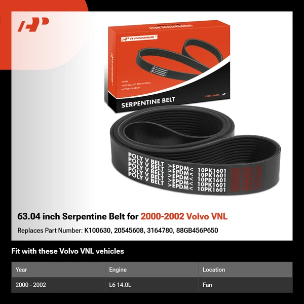 63.04 inch Serpentine Belt for 2000-2002 Volvo VNL