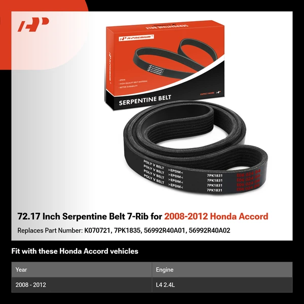 72.17 Inch Serpentine Belt 7-Rib for 2008-2012 Honda Accord