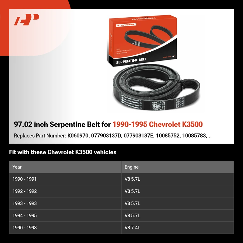 97.02 inch Serpentine Belt for 1990-1995 Chevrolet K3500
