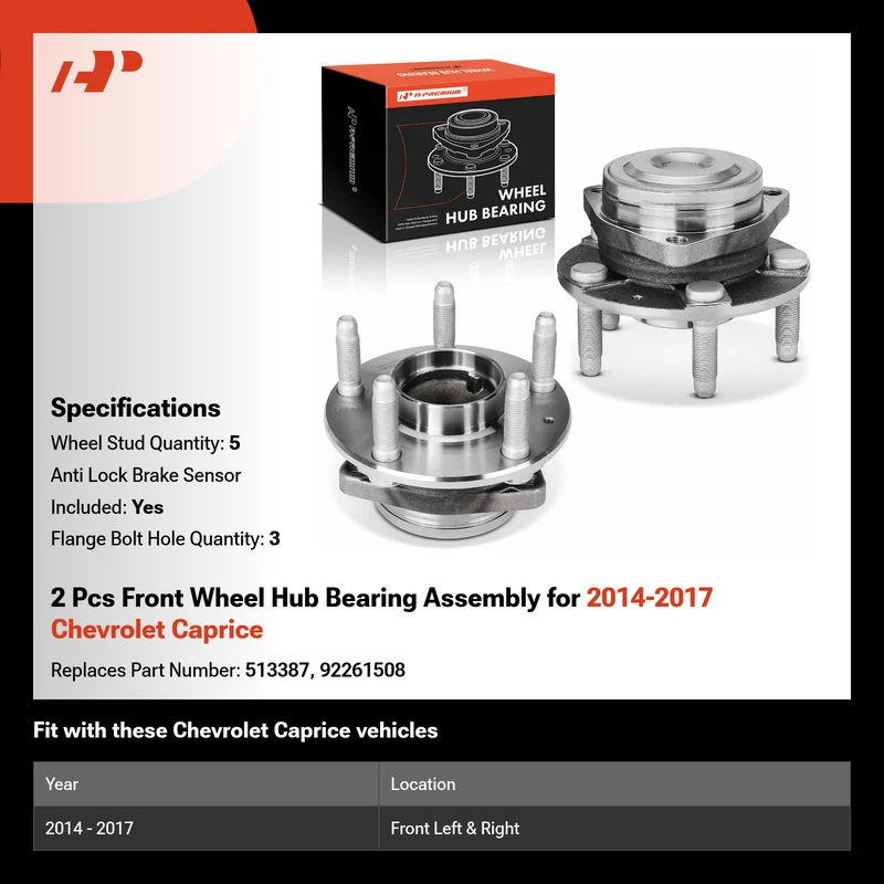 2 Pcs Front Wheel Hub Bearing Assembly for 2014-2017 Chevrolet Caprice