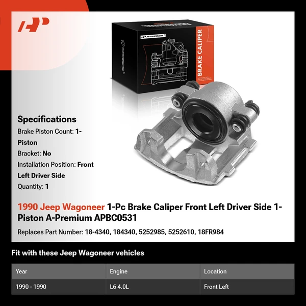 1990 Jeep Wagoneer 1-Pc Brake Caliper Front Left Driver Side 1-Piston A-Premium APBC0531