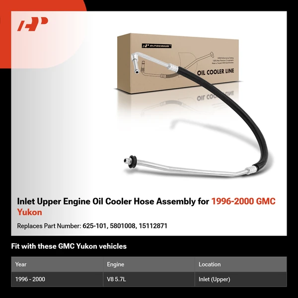 Inlet Upper Engine Oil Cooler Hose Assembly for 1996-2000 GMC Yukon