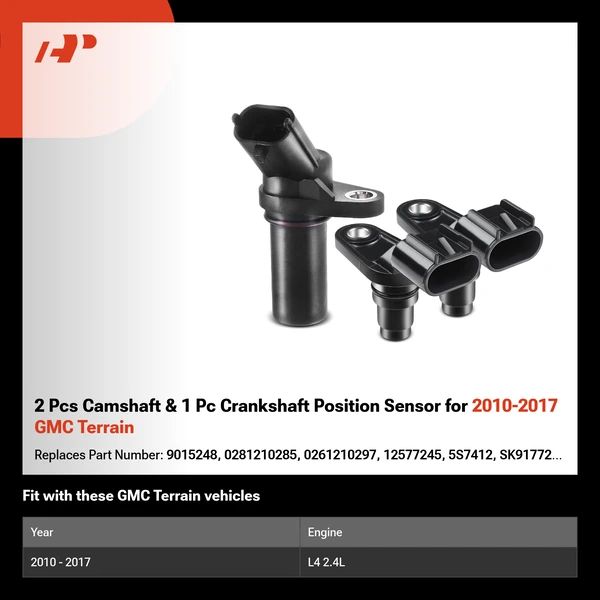 2 Pcs Camshaft & 1 Pc Crankshaft Position Sensor for 2010-2017 GMC Terrain