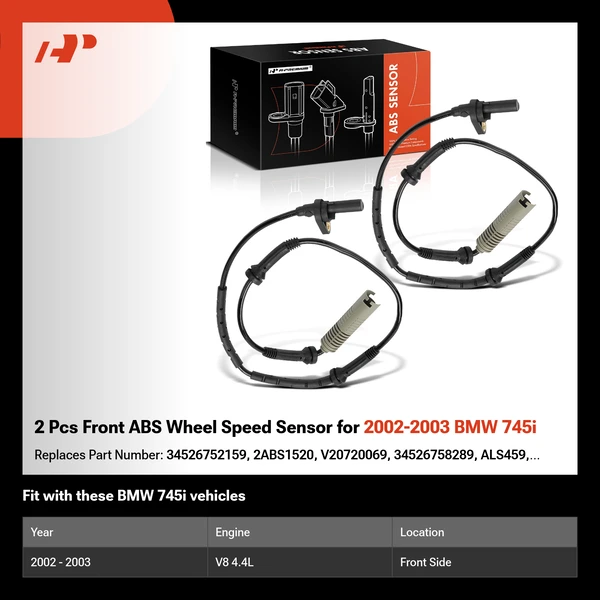 2 Pcs Front ABS Wheel Speed Sensor for 2002-2003 BMW 745i