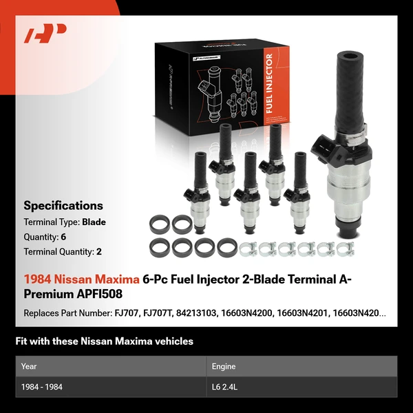 1984 Nissan Maxima 6-Pc Fuel Injector 2-Blade Terminal A-Premium APFI508