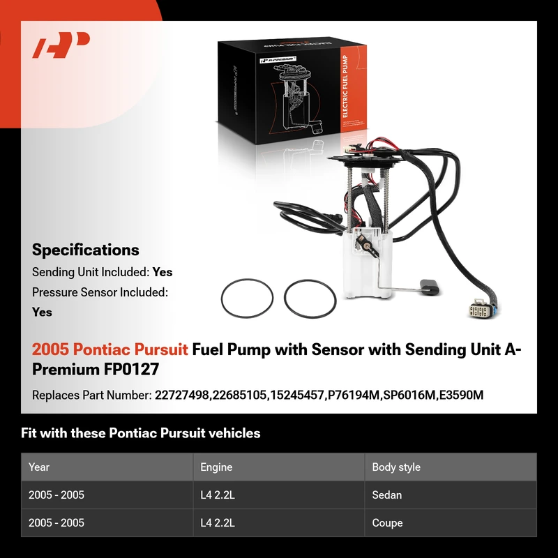2005 Pontiac Pursuit Fuel Pump with Sensor with Sending Unit A-Premium FP0127