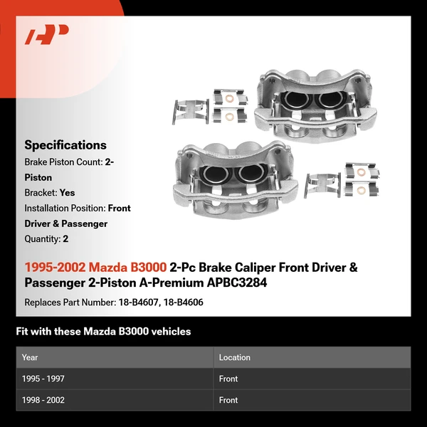 1995-2002 Mazda B3000 2-Pc Brake Caliper Front Driver & Passenger 2-Piston A-Premium APBC3284