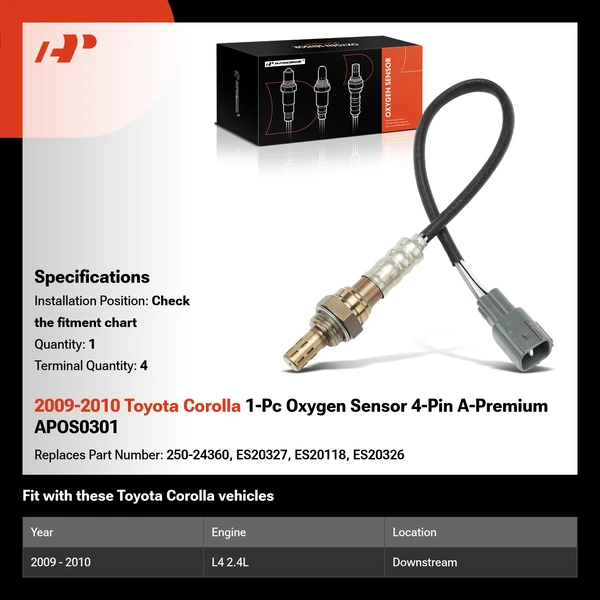2009-2010 Toyota Corolla 1-Pc Oxygen Sensor 4-Pin A-Premium APOS0301