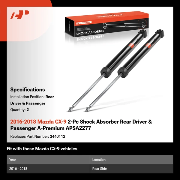 2016-2018 Mazda CX-9 2-Pc Shock Absorber Rear Driver & Passenger A-Premium APSA2277