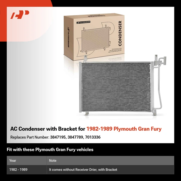 AC Condenser with Bracket for 1982-1989 Plymouth Gran Fury