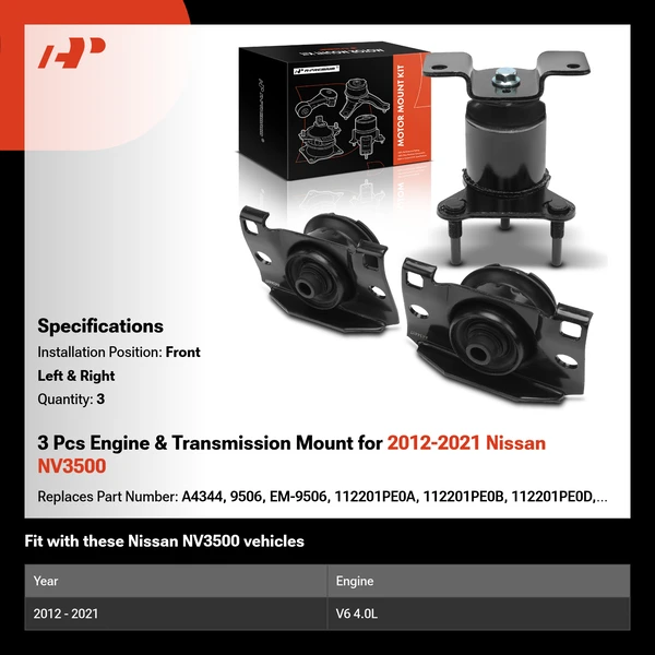 3 Pcs Engine & Transmission Mount for 2012-2021 Nissan NV3500