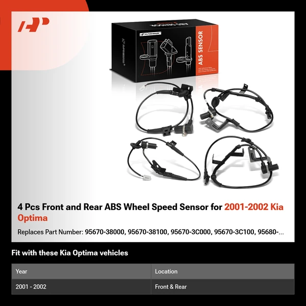 4 Pcs Front and Rear ABS Wheel Speed Sensor for 2001-2002 Kia Optima