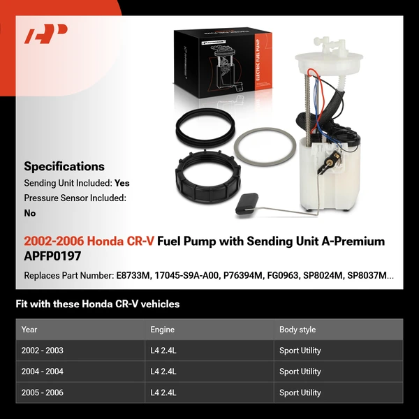 2002-2006 Honda CR-V Fuel Pump with Sending Unit A-Premium APFP0197