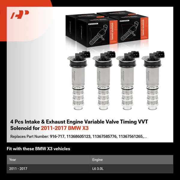 4 Pcs Intake & Exhaust Engine Variable Valve Timing VVT Solenoid for 2011-2017 BMW X3