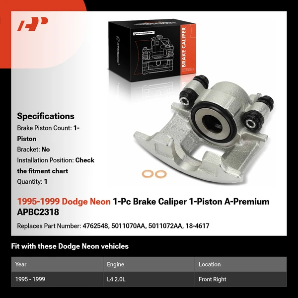 1995-1999 Dodge Neon 1-Pc Brake Caliper 1-Piston A-Premium APBC2318