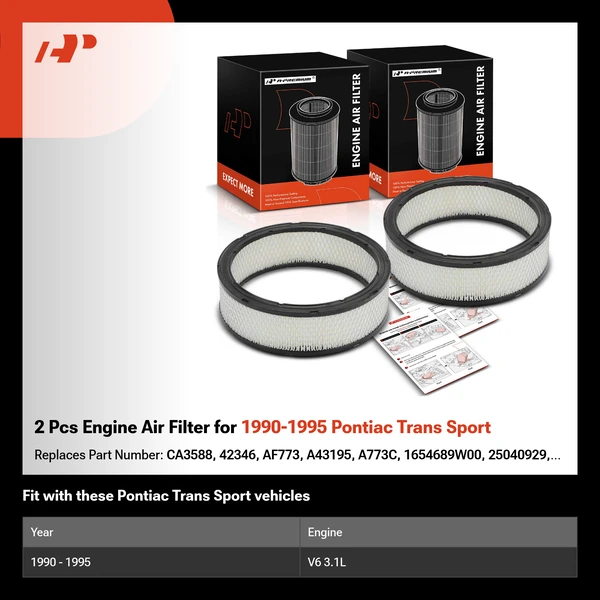 2 Pcs Engine Air Filter for 1990-1995 Pontiac Trans Sport