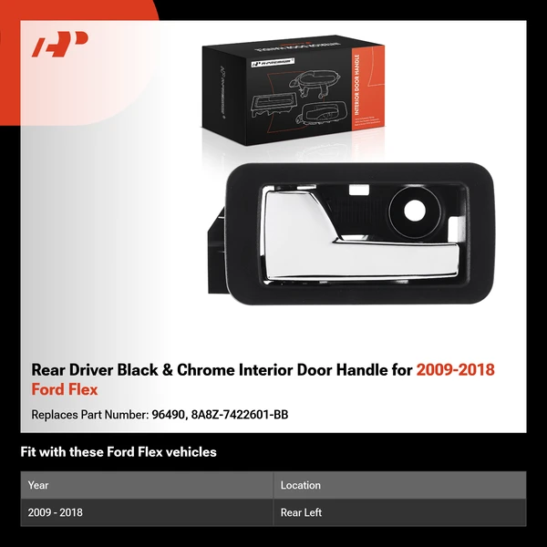 Rear Driver Black & Chrome Interior Door Handle for 2009-2018 Ford Flex