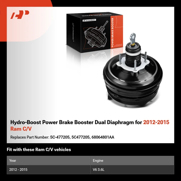 Hydro-Boost Power Brake Booster Dual Diaphragm for 2012-2015 Ram C/V