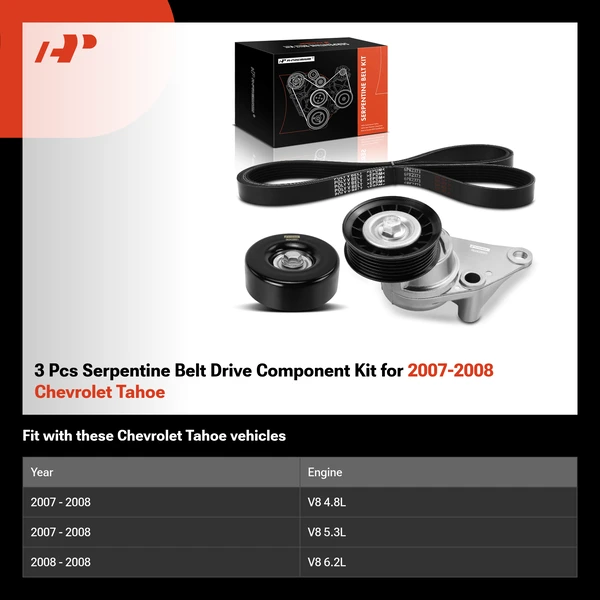 3 Pcs Serpentine Belt Drive Component Kit for 2007-2008 Chevrolet Tahoe