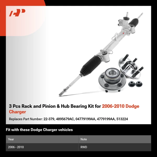 3 Pcs Rack and Pinion & Hub Bearing Kit for 2006-2010 Dodge Charger