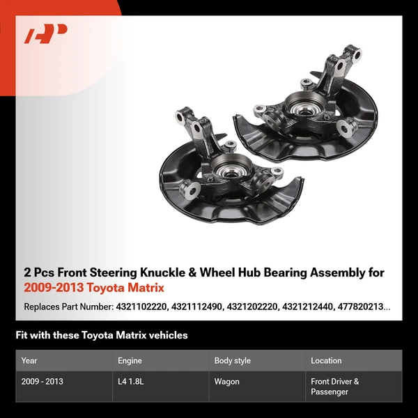 2 Pcs Front Steering Knuckle & Wheel Hub Bearing Assembly for 2009-2013 Toyota Matrix