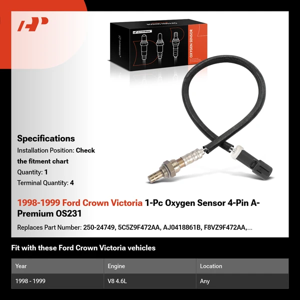 1998-1999 Ford Crown Victoria 1-Pc Oxygen Sensor 4-Pin A-Premium OS231