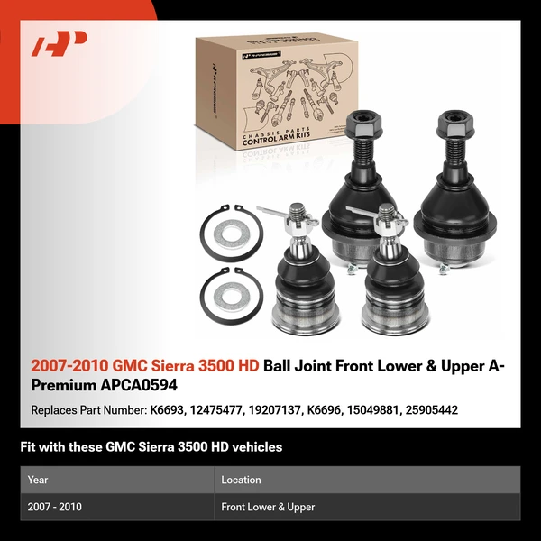 2007-2010 GMC Sierra 3500 HD Ball Joint Front Lower & Upper A-Premium APCA0594
