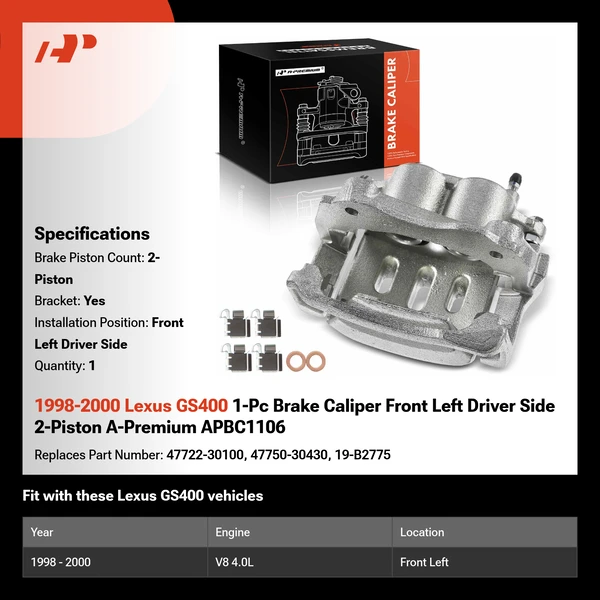 1998-2000 Lexus GS400 1-Pc Brake Caliper Front Left Driver Side 2-Piston A-Premium APBC1106