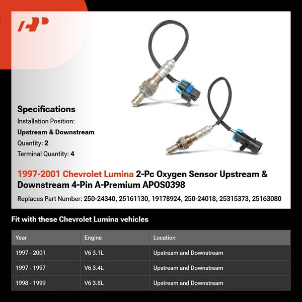 1997-2001 Chevrolet Lumina 2-Pc Oxygen Sensor Upstream & Downstream 4-Pin A-Premium APOS0398