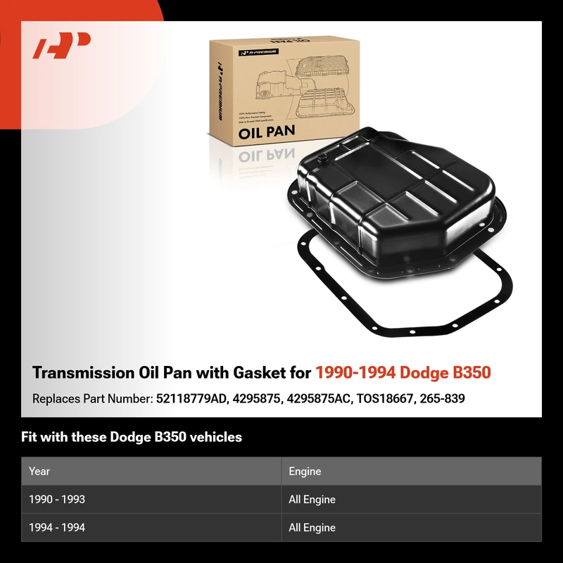 Transmission Oil Pan with Gasket for 1990-1994 Dodge B350