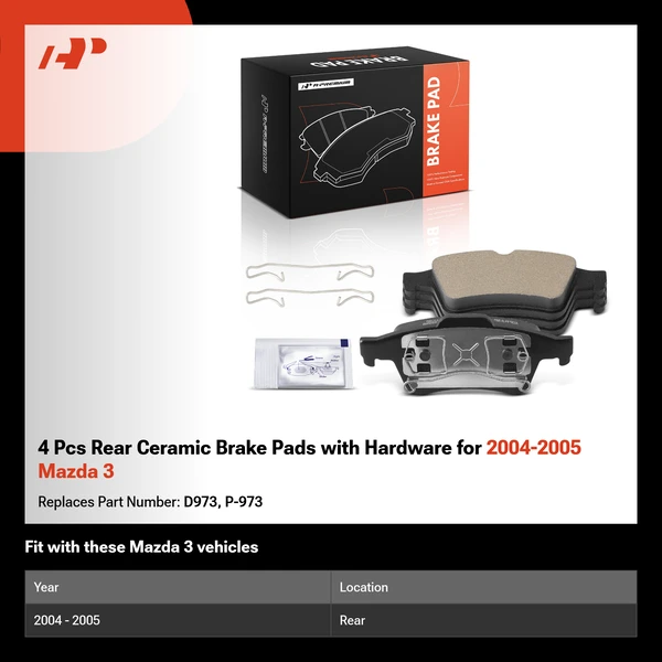 4 Pcs Rear Ceramic Brake Pads with Hardware for 2004-2005 Mazda 3