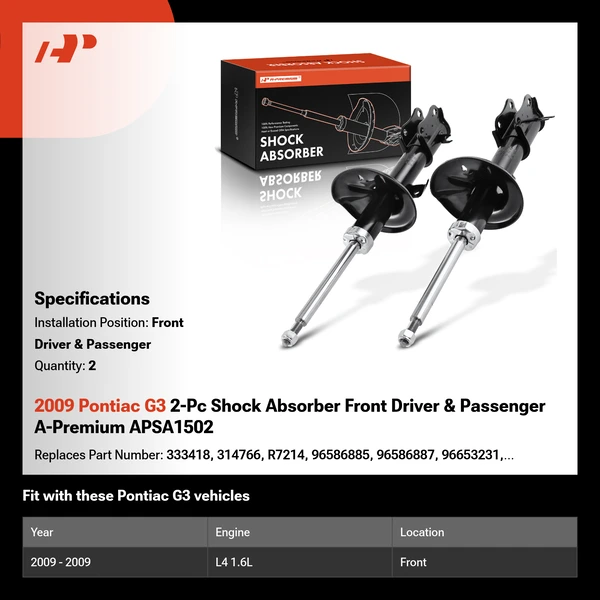 2009 Pontiac G3 2-Pc Shock Absorber Front Driver & Passenger A-Premium APSA1502