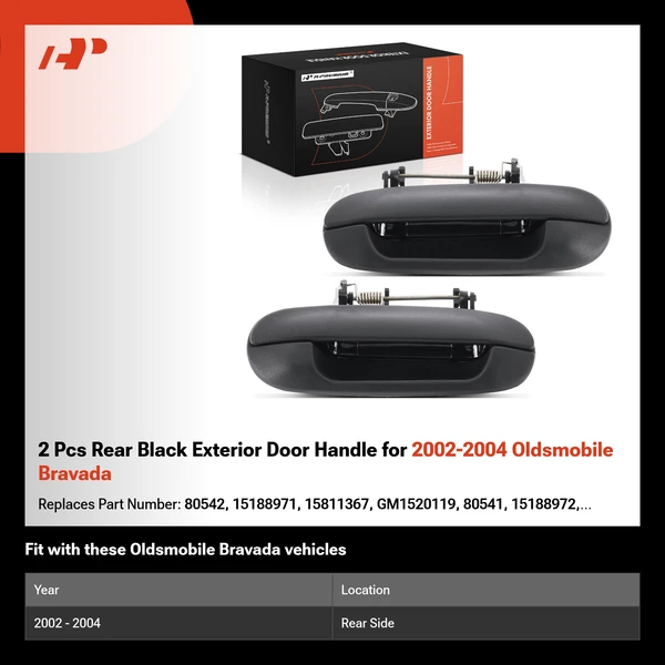 2 Pcs Rear Black Exterior Door Handle for 2002-2004 Oldsmobile Bravada
