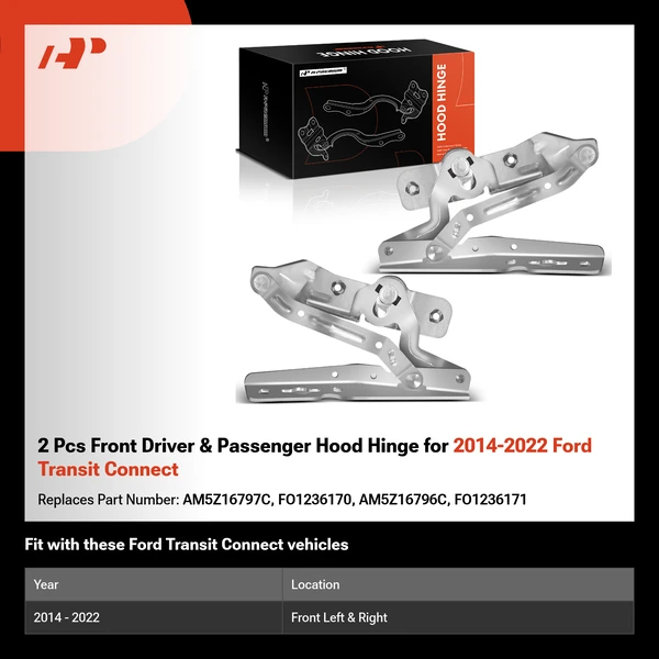 2 Pcs Front Driver & Passenger Hood Hinge for 2014-2022 Ford Transit Connect