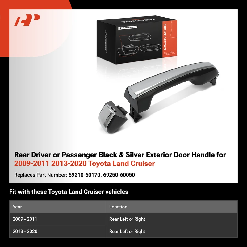 Rear Driver or Passenger Black & Silver Exterior Door Handle for 2009-2011 2013-2020 Toyota Land Cruiser
