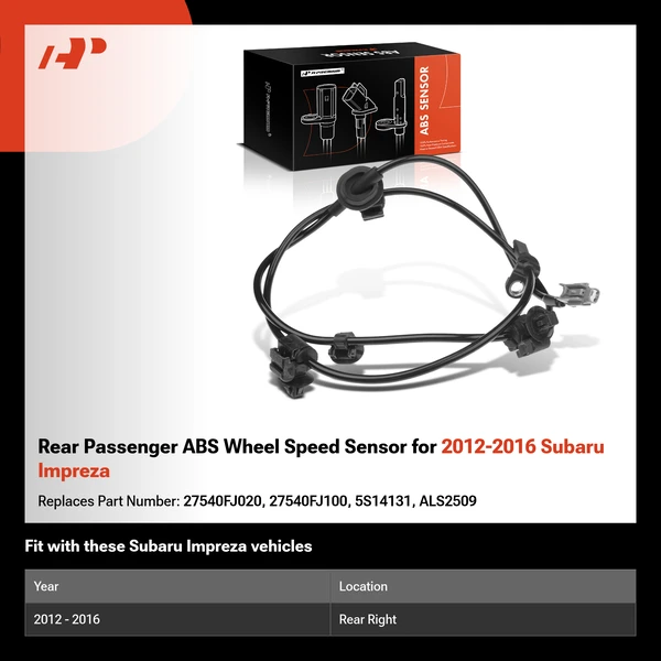 Rear Passenger ABS Wheel Speed Sensor for 2012-2016 Subaru Impreza