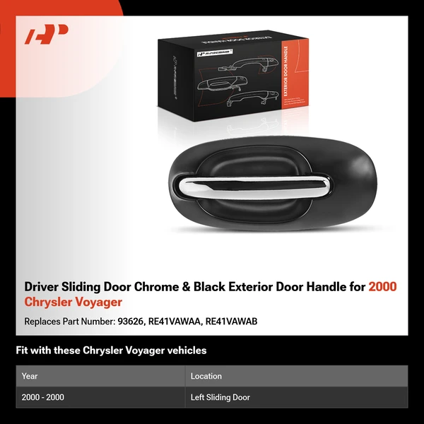 Driver Sliding Door Chrome & Black Exterior Door Handle for 2000 Chrysler Voyager